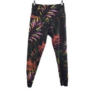 Onzie Flow Black Green Tropical Leaves Print Ankle Cropped Leggings Womens Med L